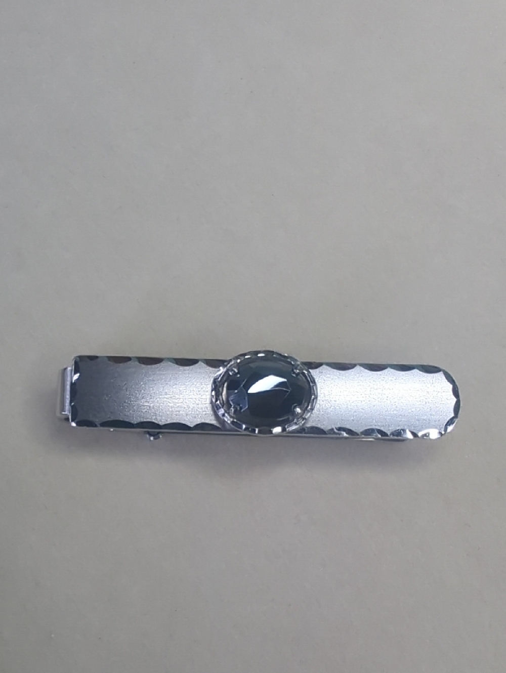 Vintage Anson Patent Pending Sterling Tie Bar Clip with Faceted Hematite Stone